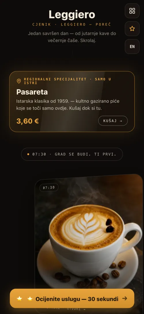 Mobilni digitalni cjenik — gost lista ponudu kafića